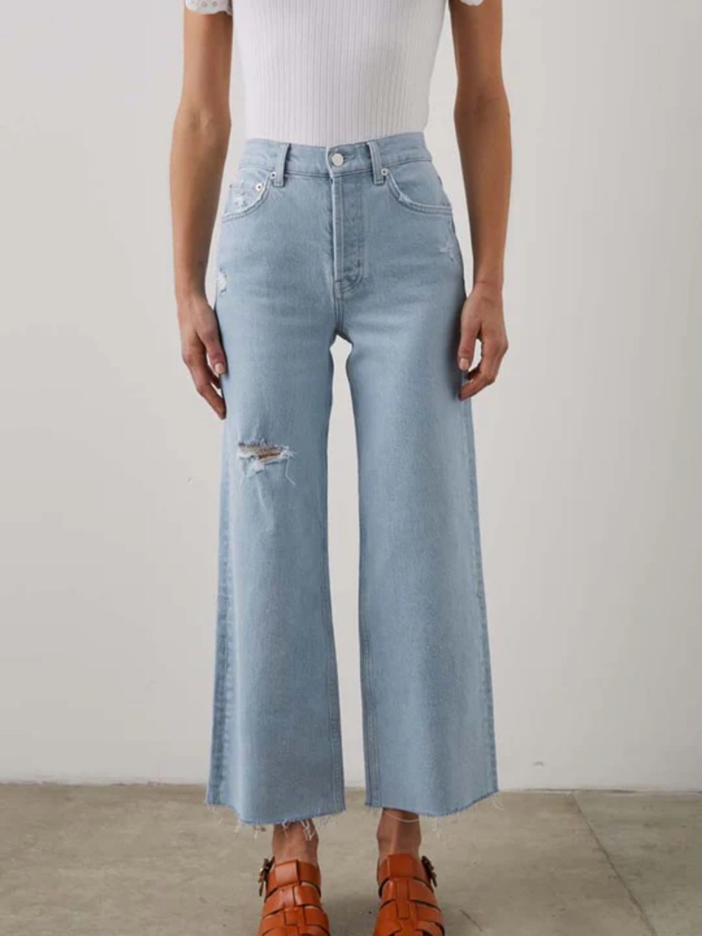Rails Light Blue High-Waist Wide Leg Distressed Jeans